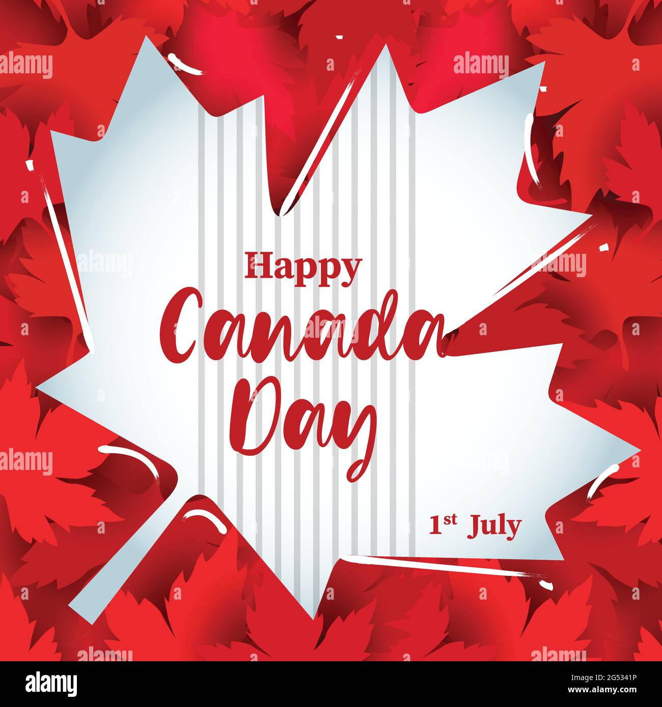 Happy Canada day poster. Grey color maple leaf illustrate on the red