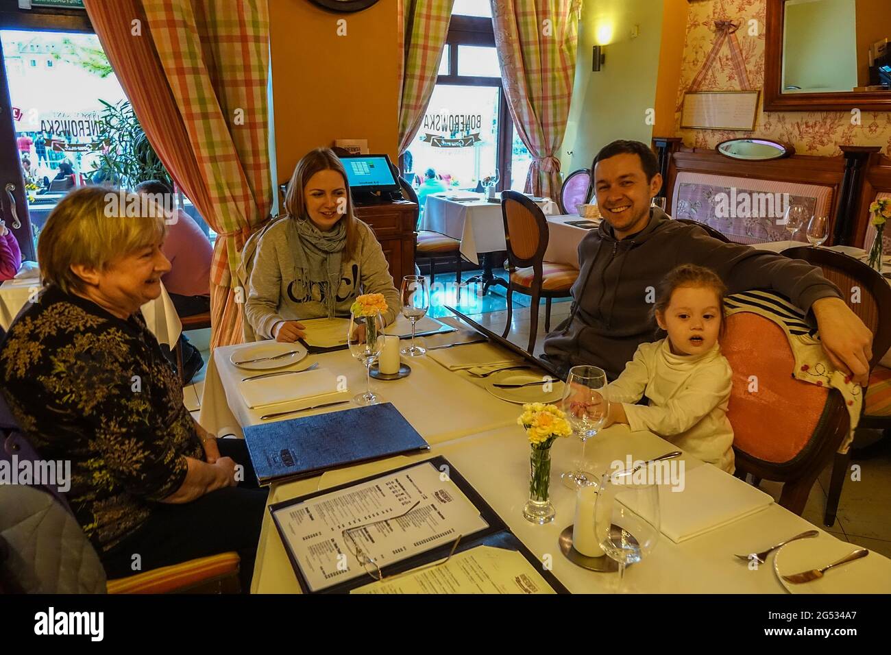 Family restaurant outing in Krakow Stock Photo