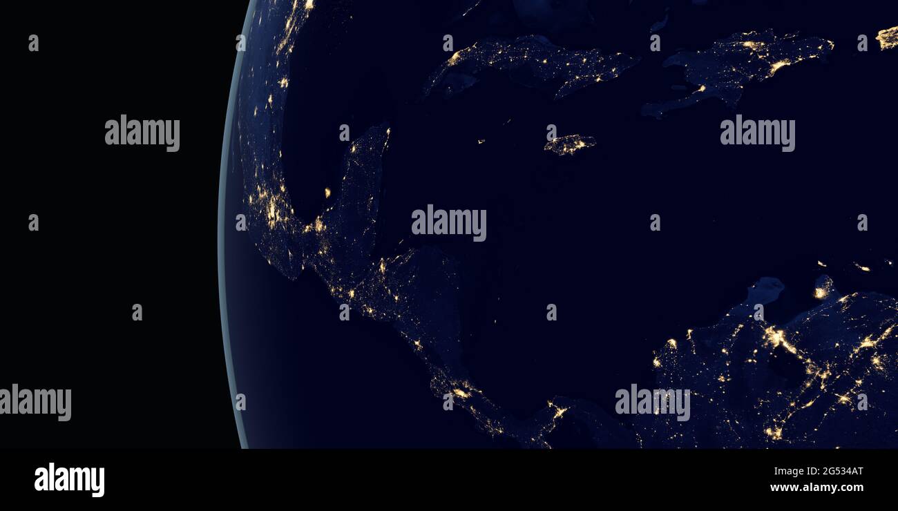 View of Central America at night in the earth planet rotating from ...