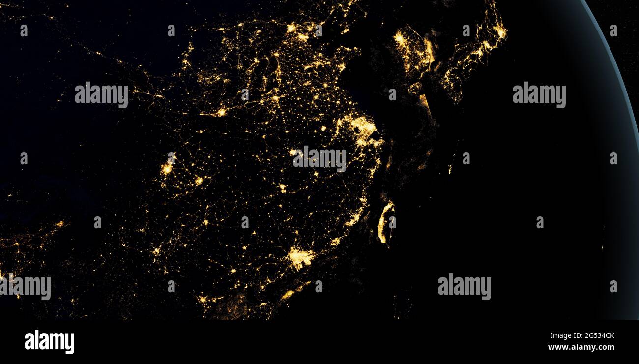 China at night in the earth planet rotating from space Stock Photo