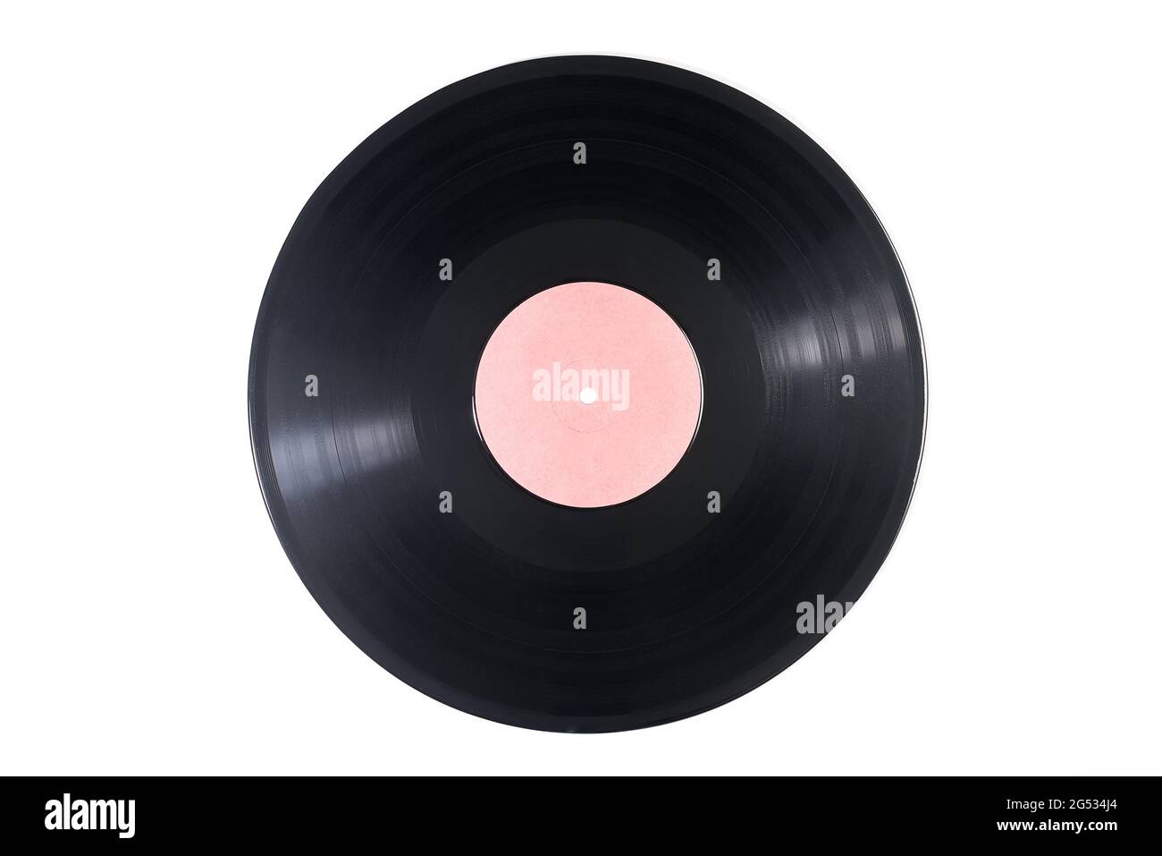 Black vinyl record lp album disc; isolated disk pink label foto de Stock