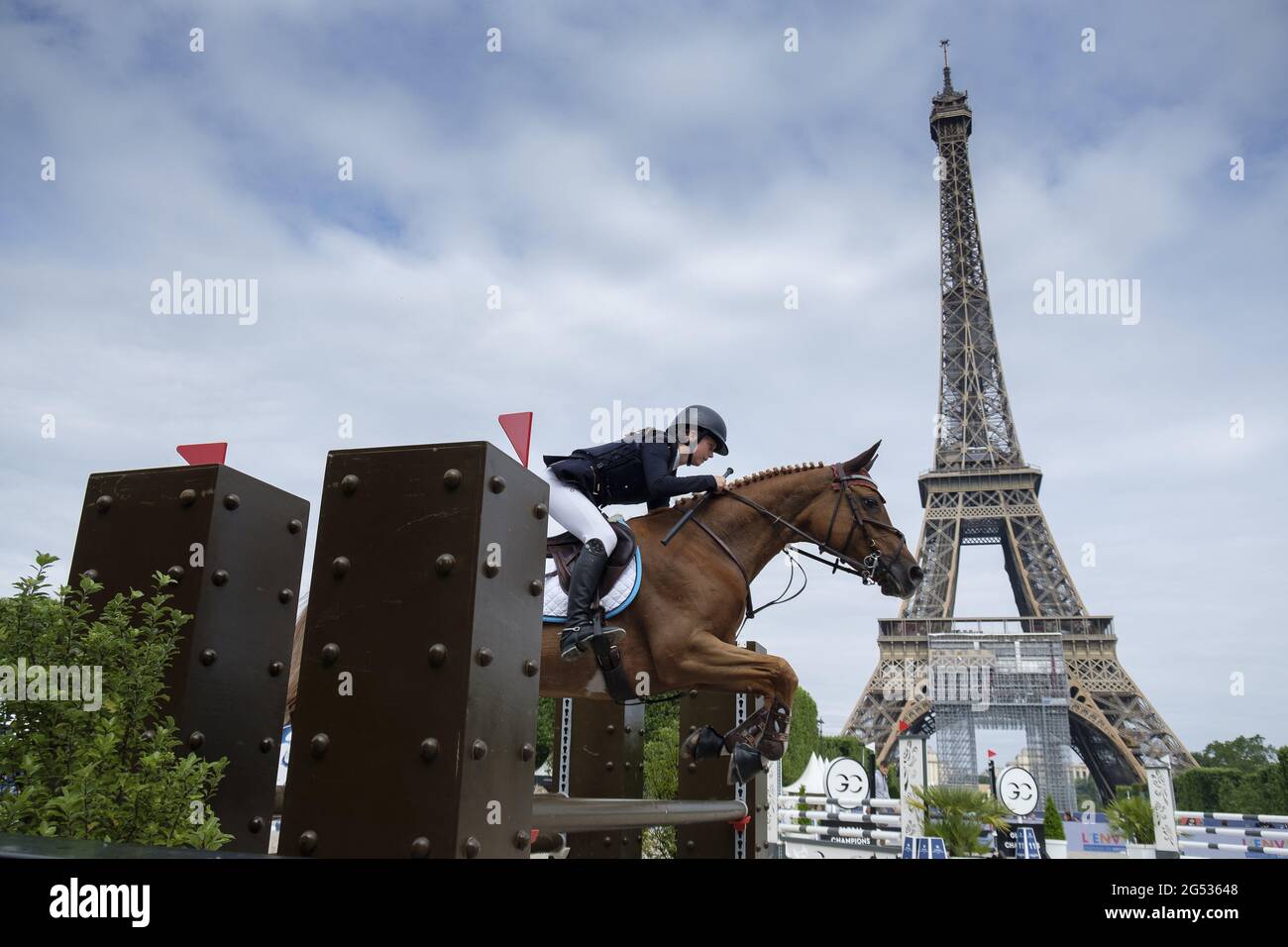 Paris, France. 25th June, 2021. Isabella Beecroft-Lockett riding Dahar  during the Longines Paris Eiffel Jumping 2021, Longines Global Champions  Tour Equestrian CSI 5 on June 25, 2021 at Champ de Mars in