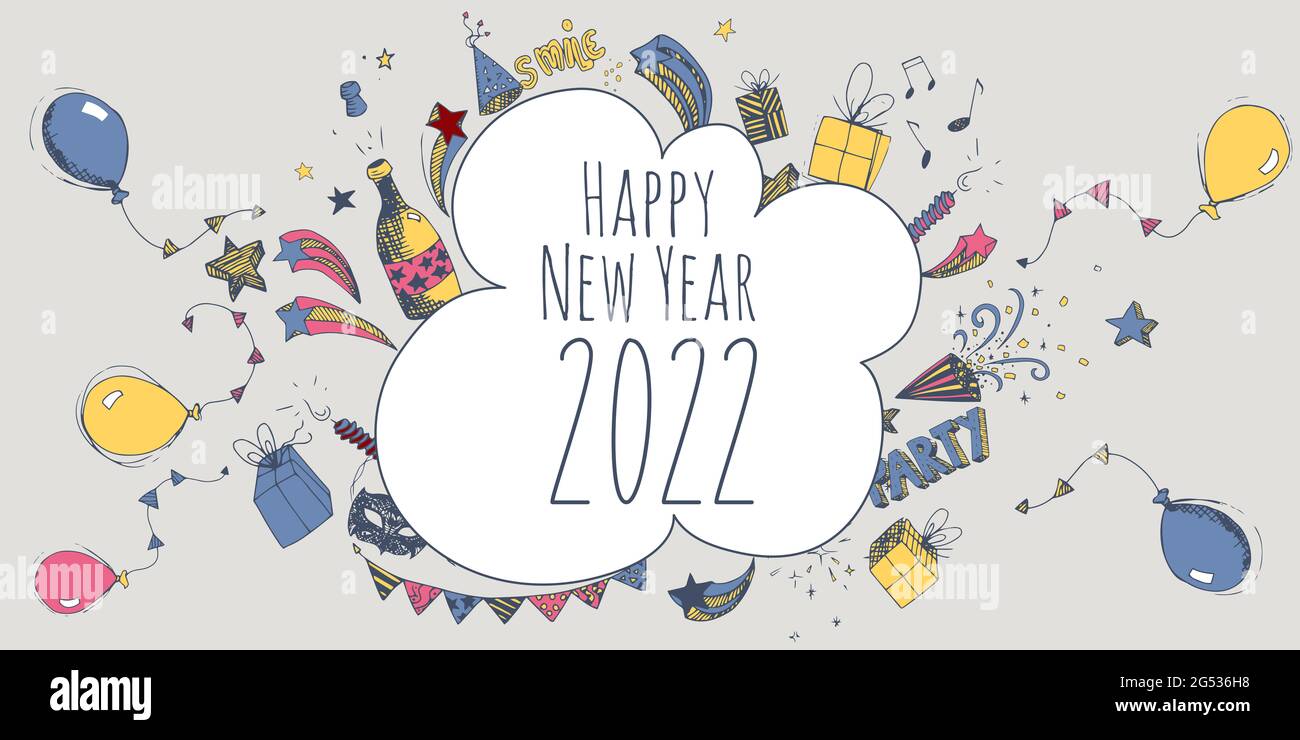 Happy New year 2022 greeting card celebration illustration Stock Photo