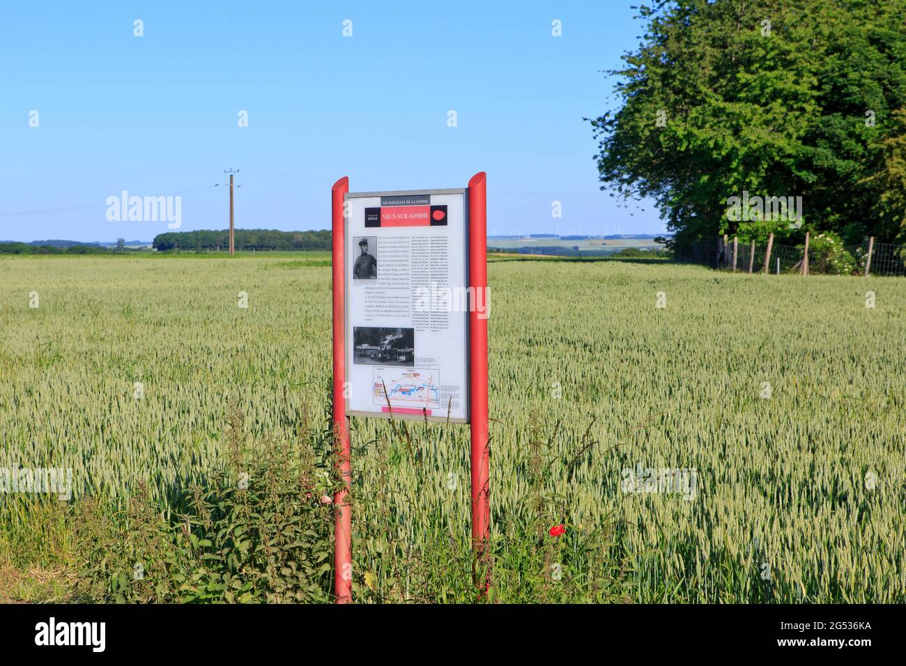 Crash site of the German (Prussian) World War I ace-of-aces captain Manfred von Richthofen (aka Red Baron) in Vaux-sur-Somme (Somme), France Stock Photo