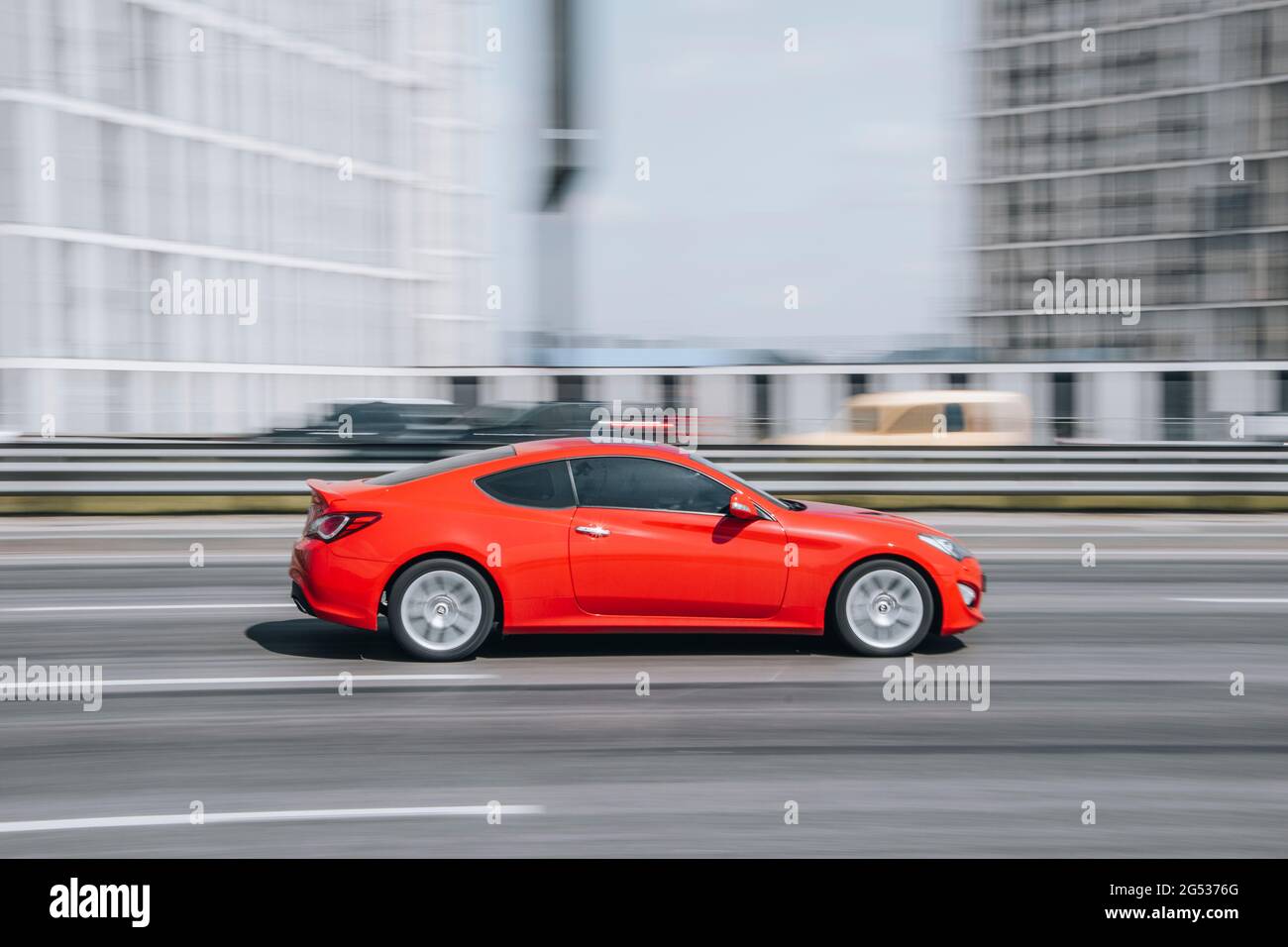 Ukraine Kyiv 29 April 2021 Red Hyundai Genesis Coupe Car Moving On The Street Editorial Stock Photo Alamy