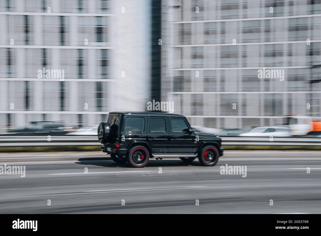 Ukraine Kyiv 29 April 21 Black Mercedes Benz G Class Amg Car Moving On The Street Editorial Stock Photo Alamy