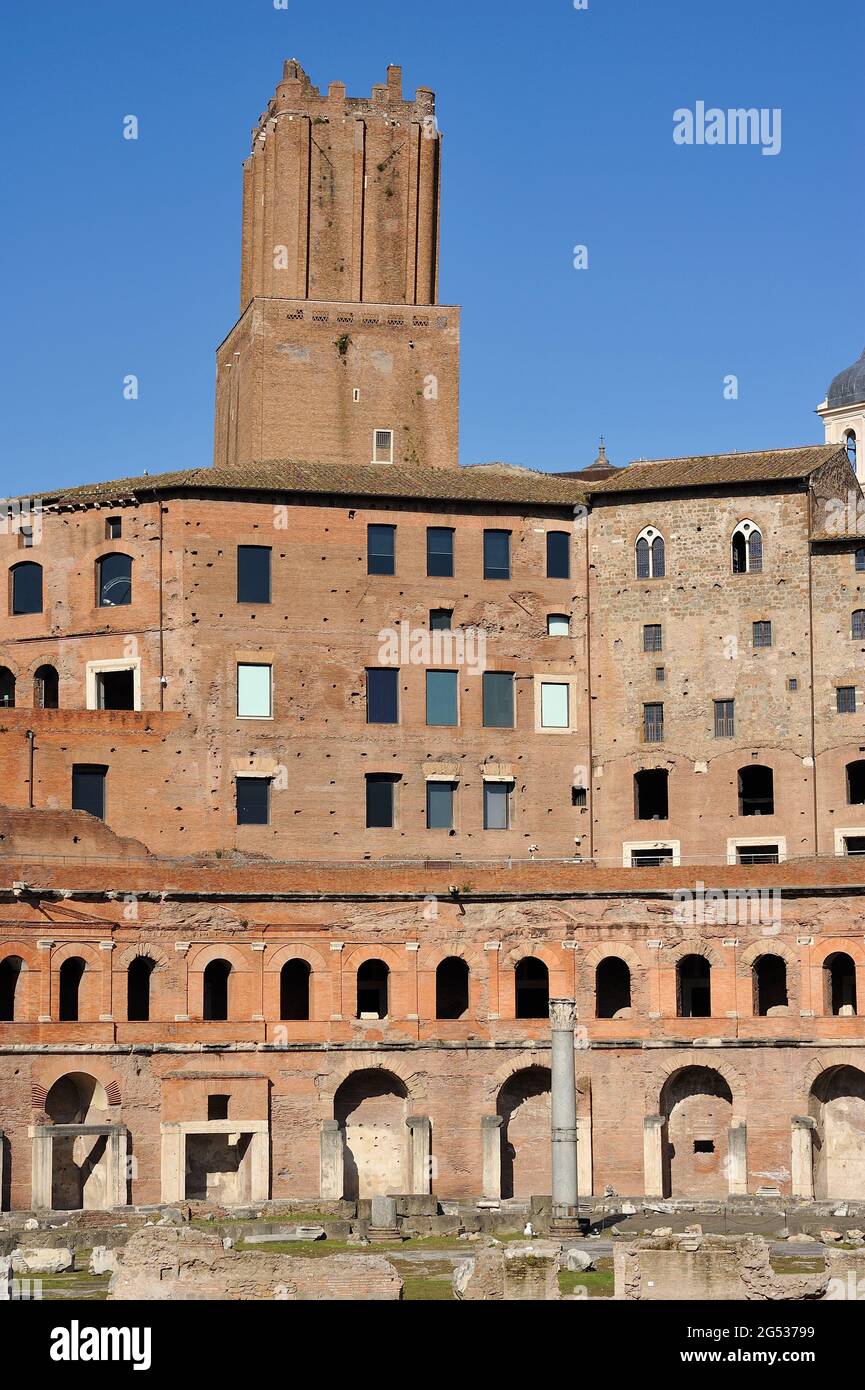 Italy, Rome, Trajan's markets and Torre delle Milizie, medieval tower Stock Photo