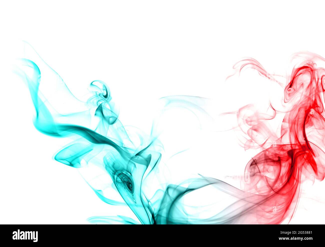 Red and blue smoke on white background Stock Photo - Alamy