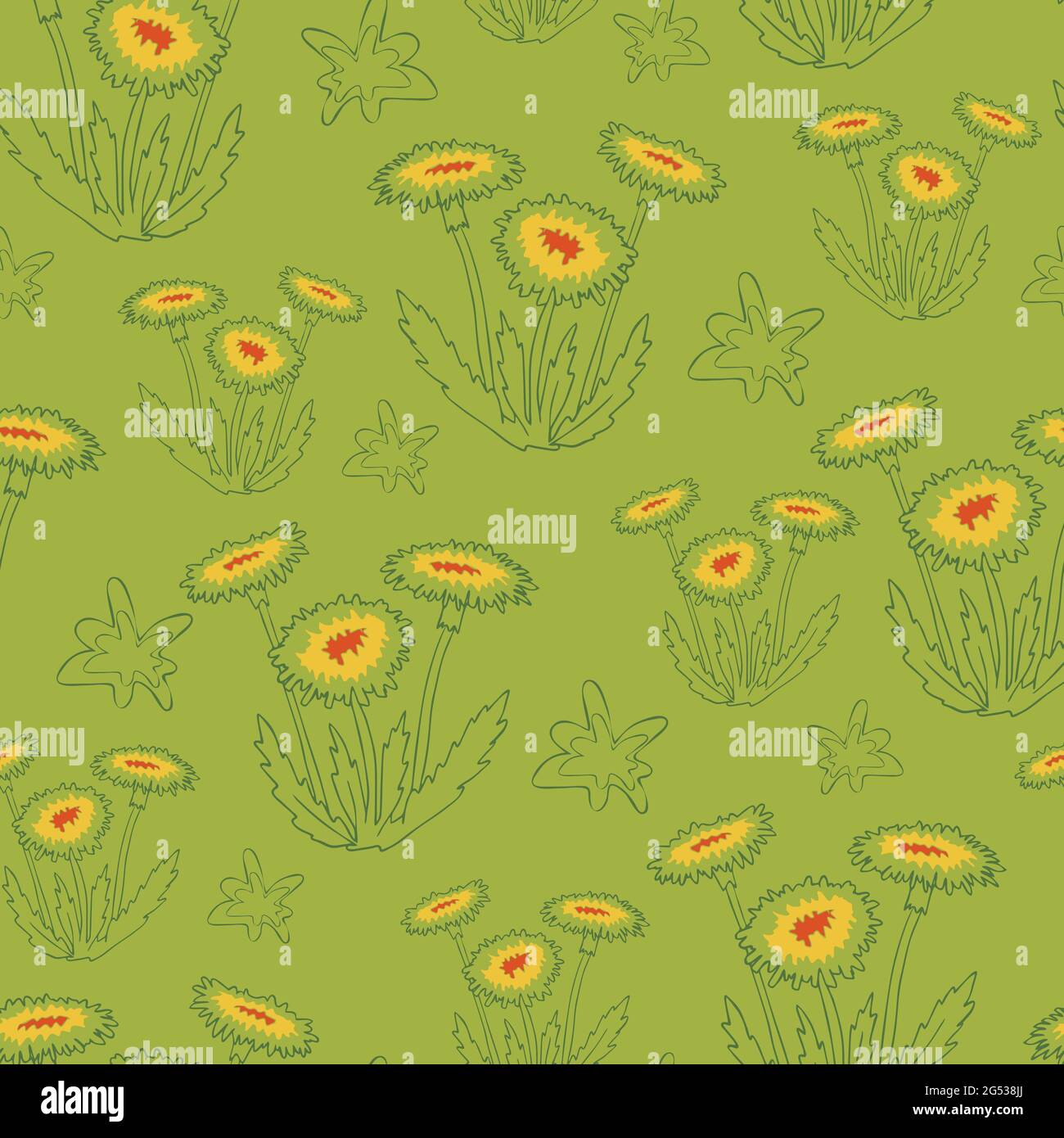 Seamless vector pattern with dandelions on green background. Simple ...