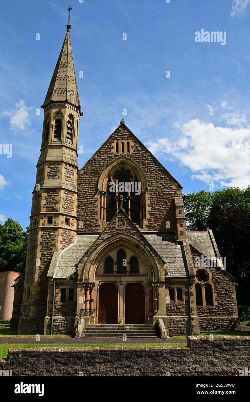An exterior view of the architecture of a church building in the ...