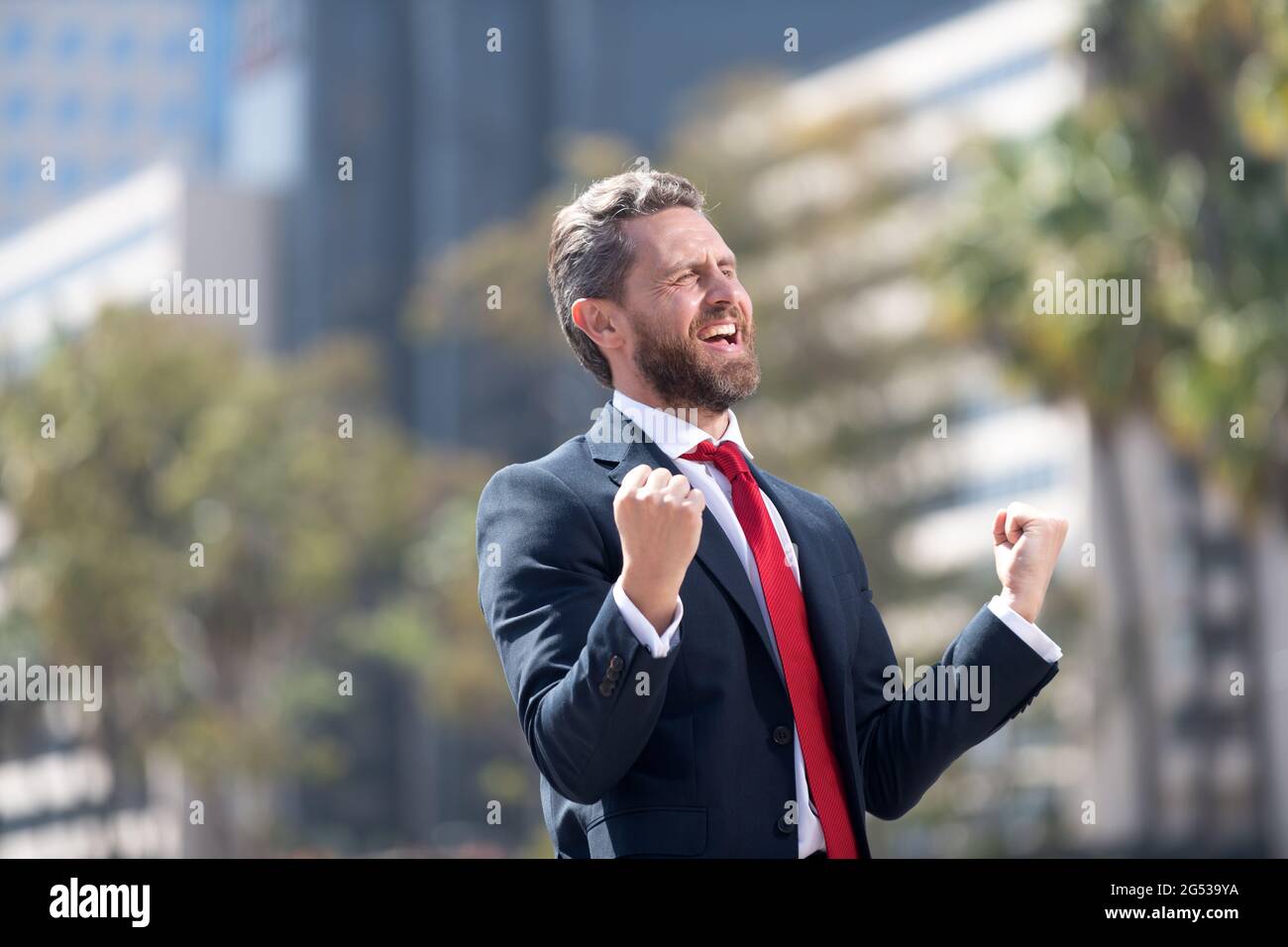 successful boss in suit. excited entrepreneur. business excitement. Stock Photo