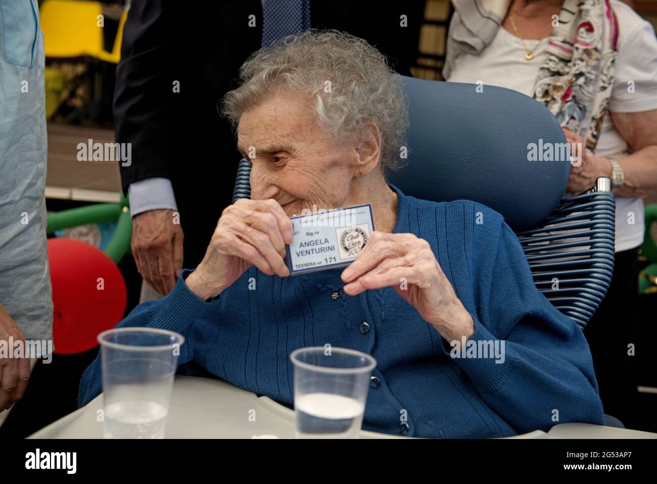 Birthday's celebrations for seniors over 100 years old, at Civitas Vitae, a residence for elderly, in Padua, Italy Stock Photo