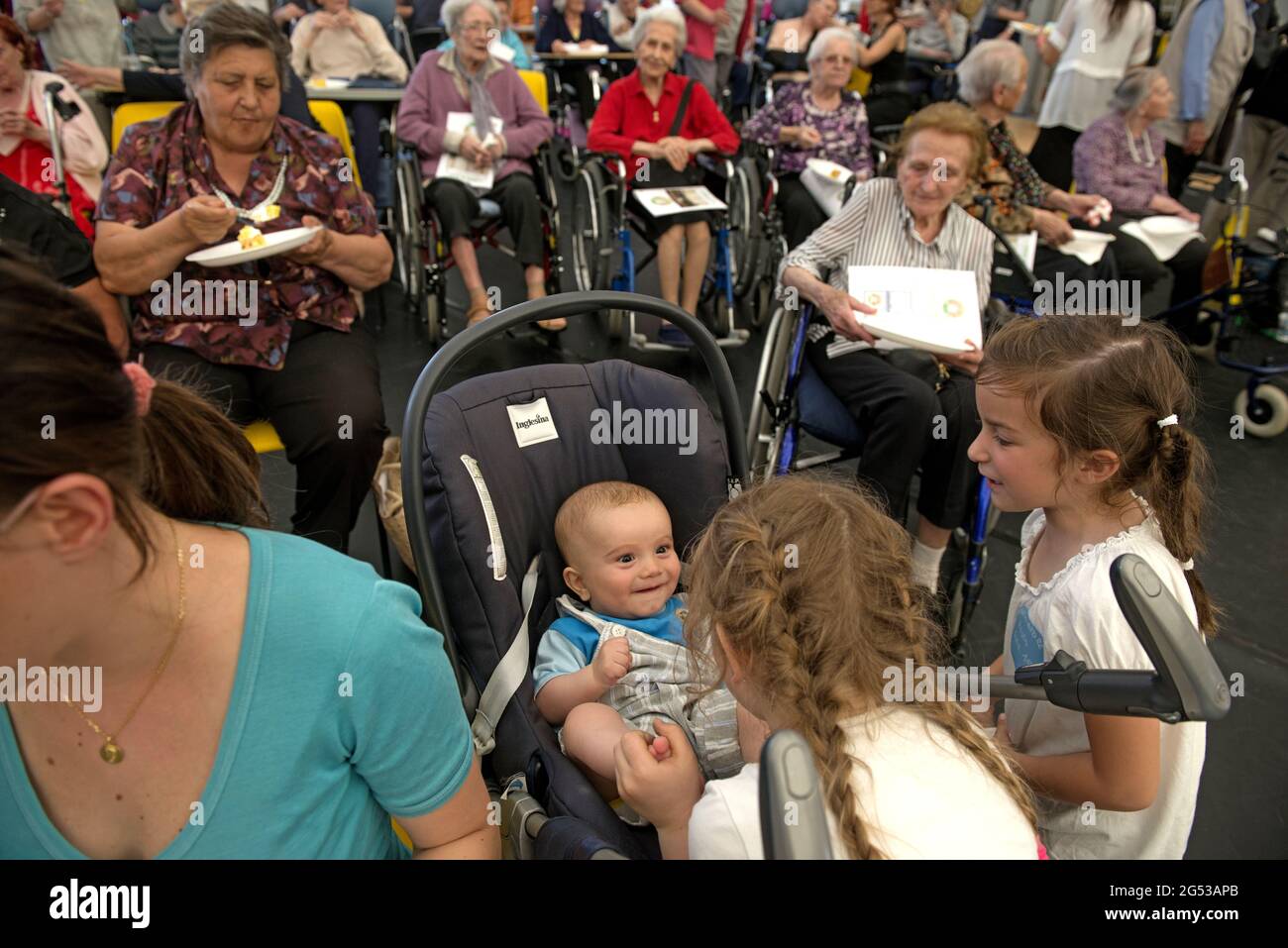 Birthday's celebrations for seniors over 100 years old, at Civitas Vitae, a residence for elderly, in Padua, Italy Stock Photo