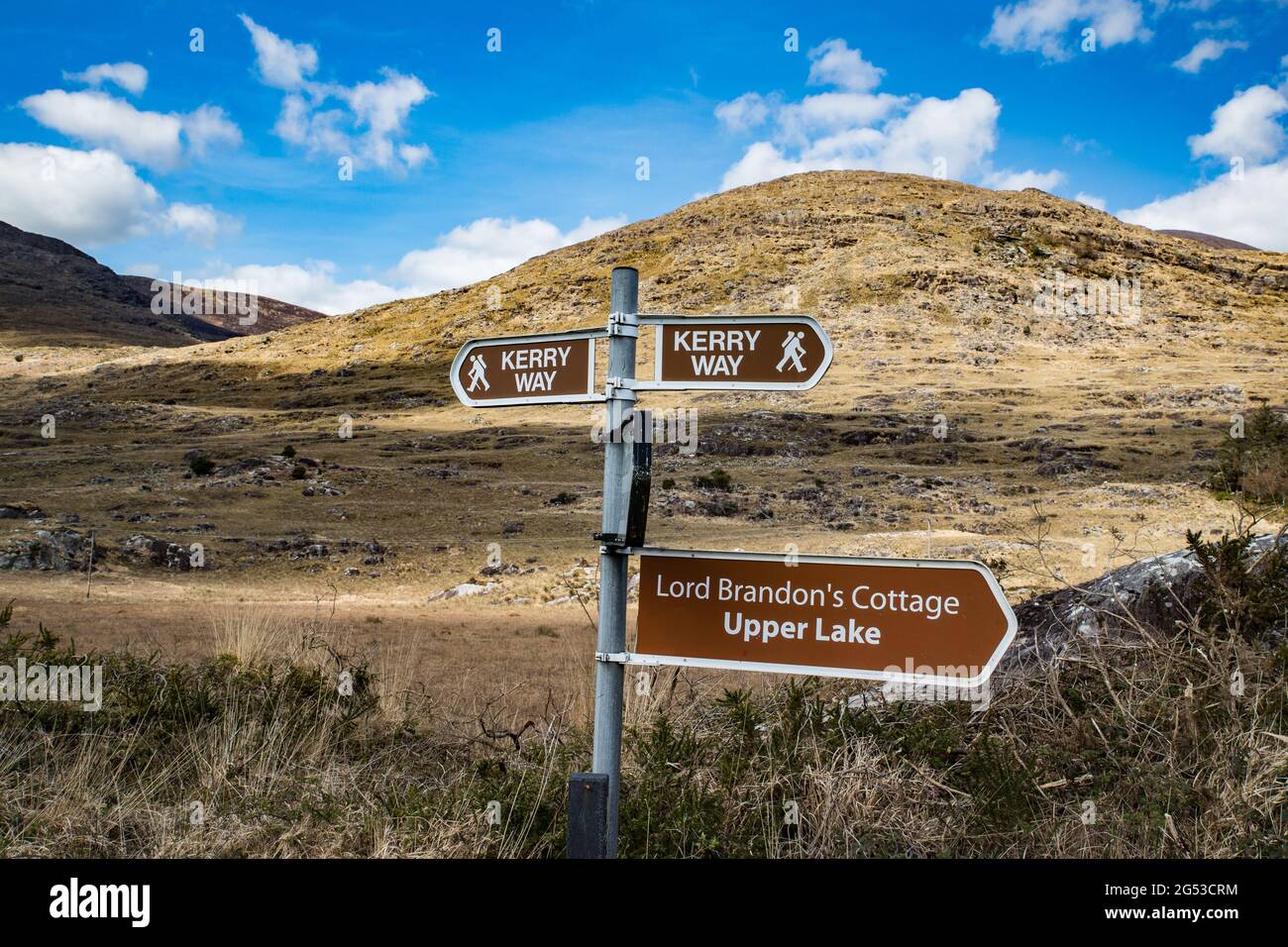 hiking and walking signposts in Killarney national park, Ireland Stock Photo