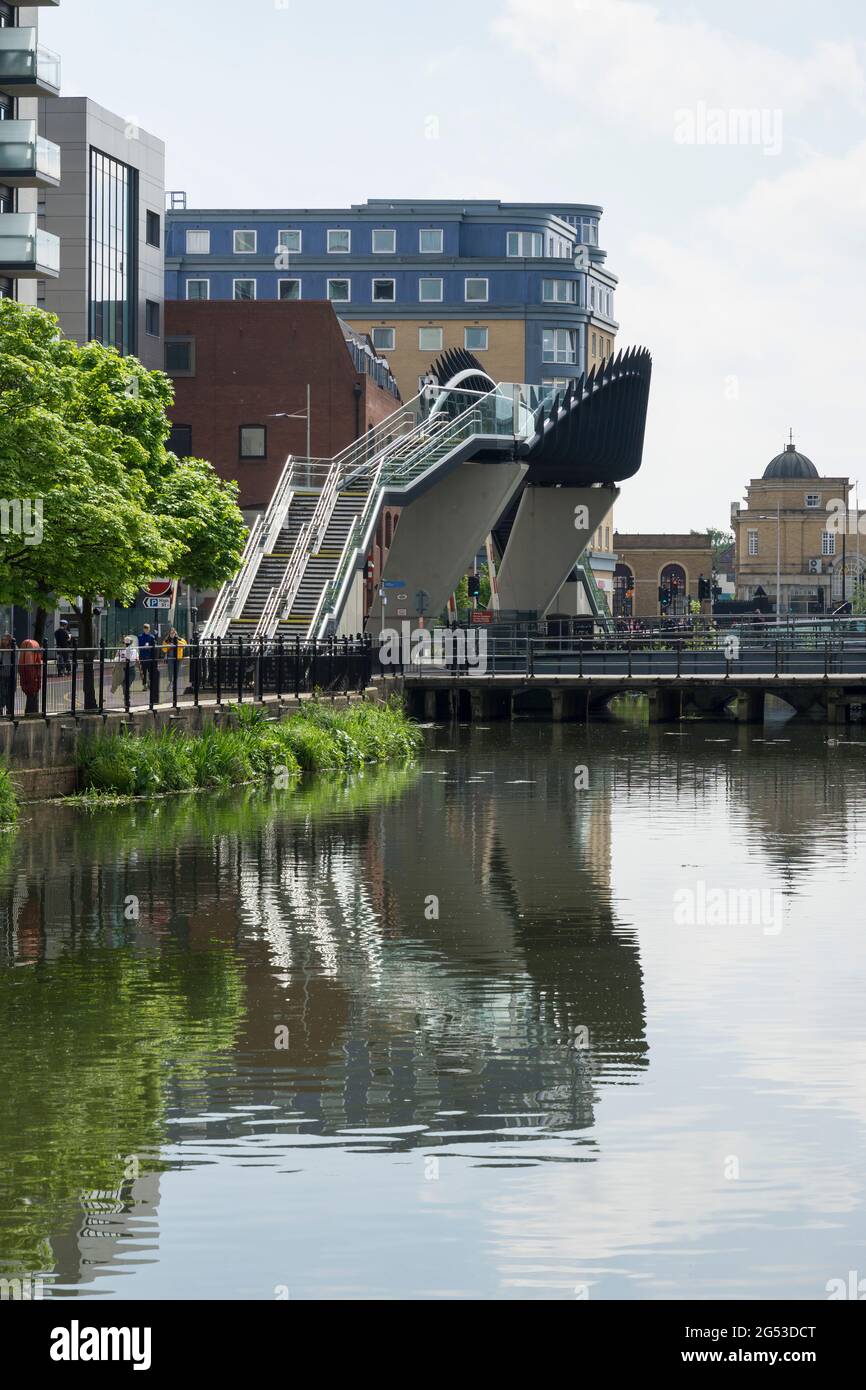 Pedestrian footbridge over railway line Brayford Lincoln City Stock Photo