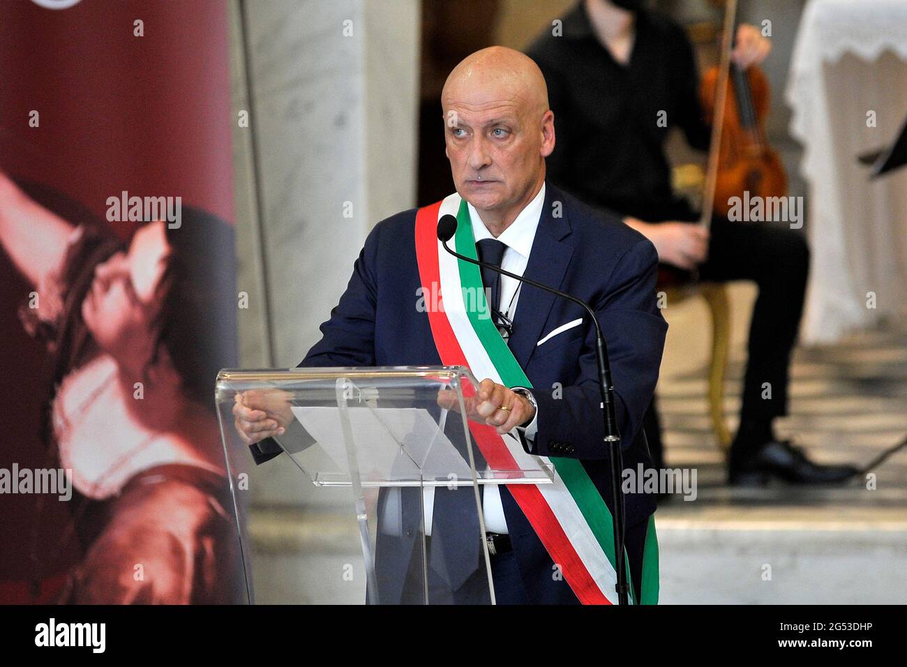 Pozzuoli, Italy. 25th June, 2021. Vincenzo Figliolia mayor of the city of  Pozzuoli (NA), during the inauguration of the "Puteoli Sacra" project  inside the Cathedral of the Rione Terra di Pozzuoli. Pozzuoli,
