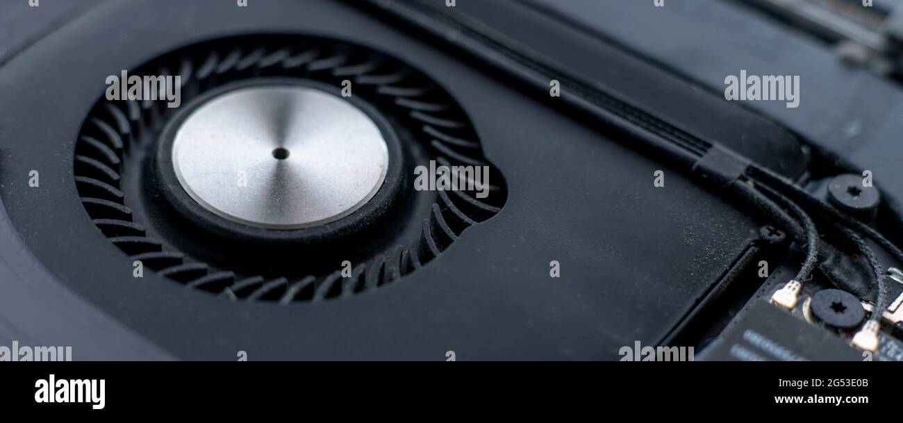 black electronic fan, computer technology hardware macro shot, air ...