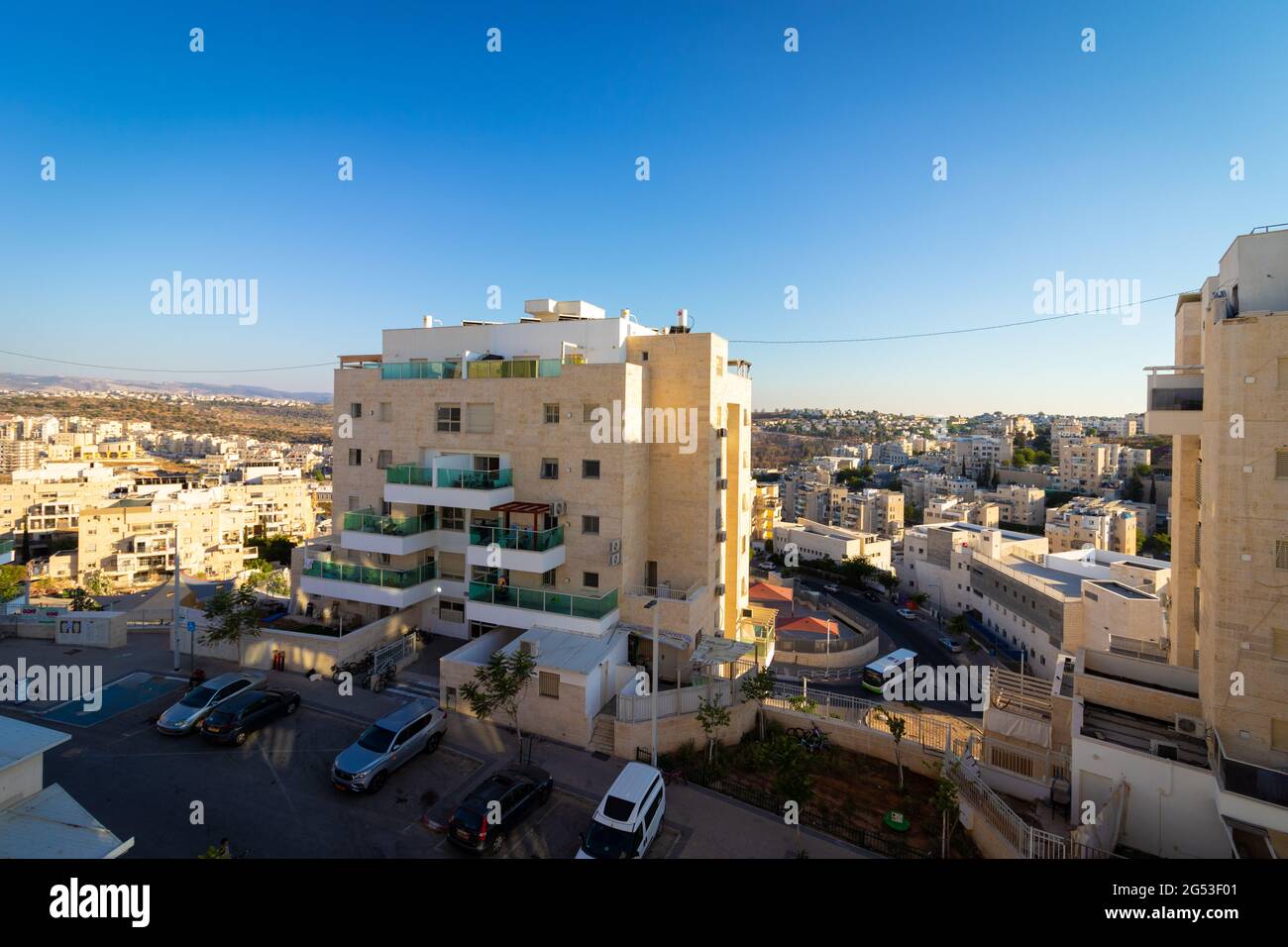 24-06-2021. modiin ilit- israel. Top view of the buildings on the streets of Kiryat Sefer Stock Photo