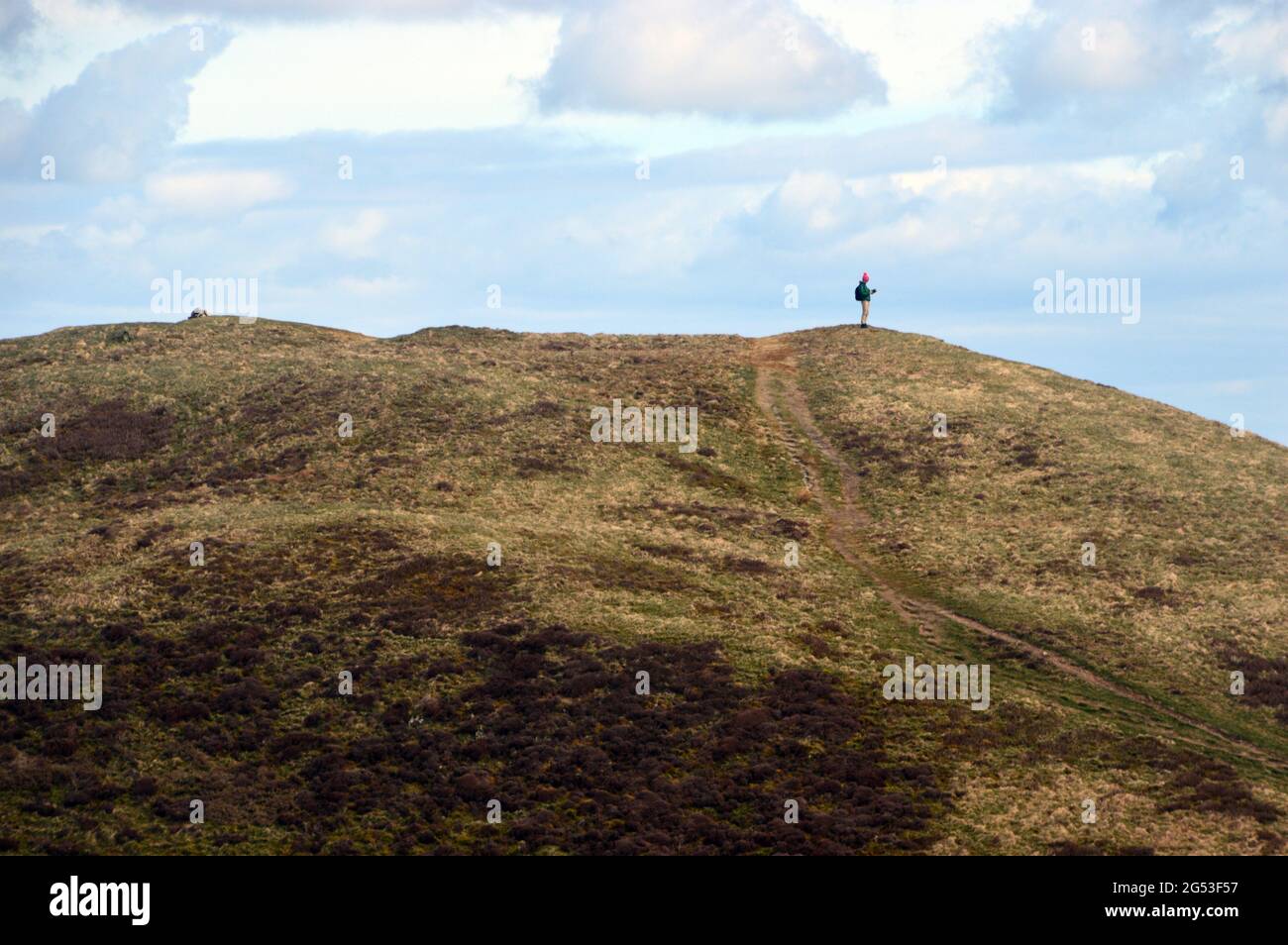 Lone Male Hiker Standing on the Summit of the Wainwright Low Fell in the  Lake District National Park, Cumbria, England, UK. Stock Photo