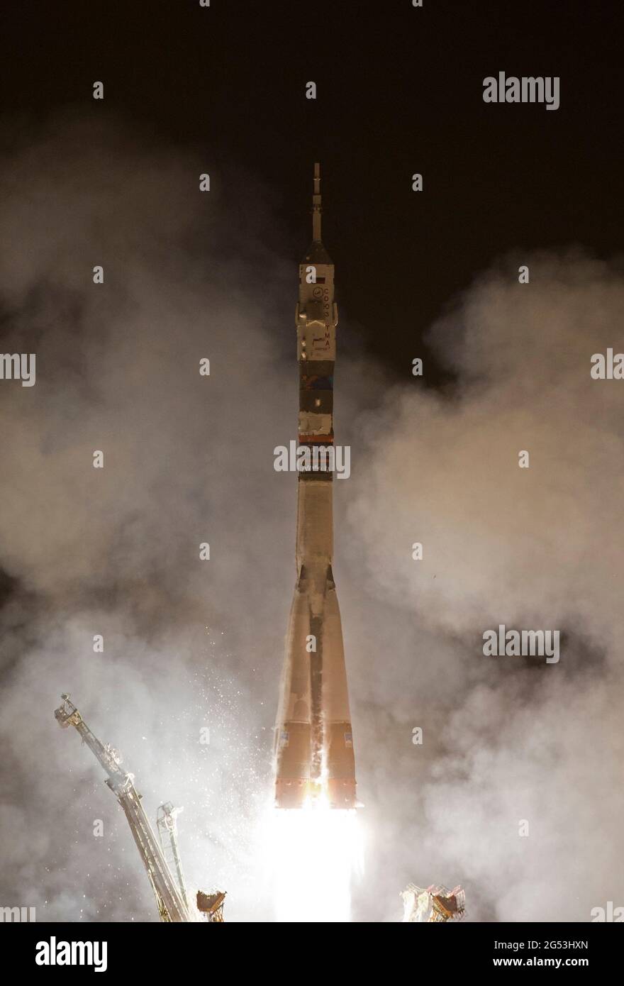 BAIKONUR COSMODROME, KAZAKHSTAN - 26 September 2014 - The Soyuz TMA-14M rocket is launched with Expedition 41 Soyuz Commander Alexander Samokutyaev of Stock Photo