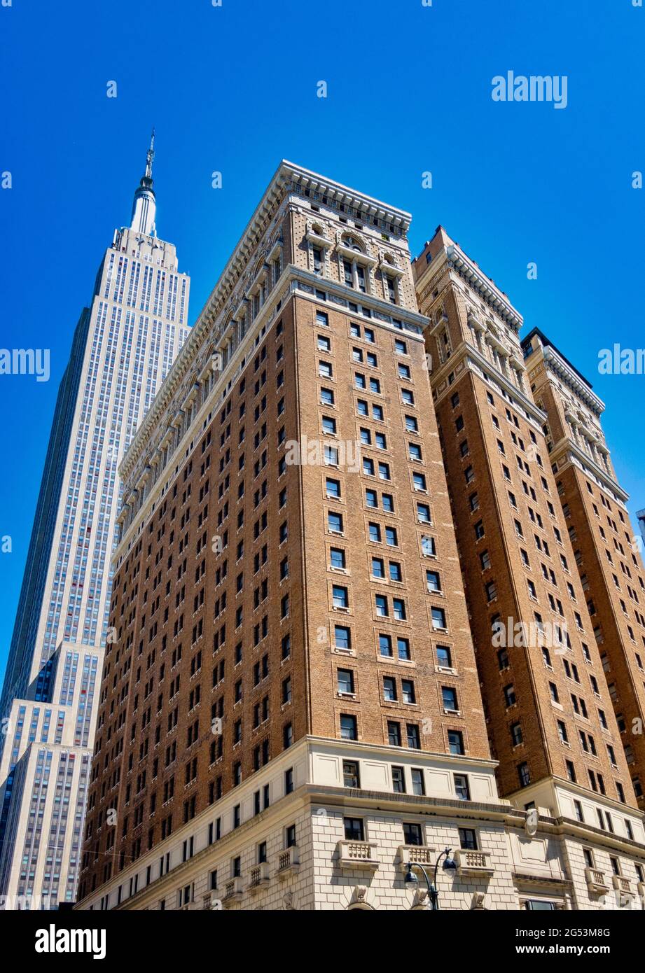 Herald Towers (formerly Hotel McAlpin) and Empire State Building, Broadway and 34th Street, NYC Stock Photo