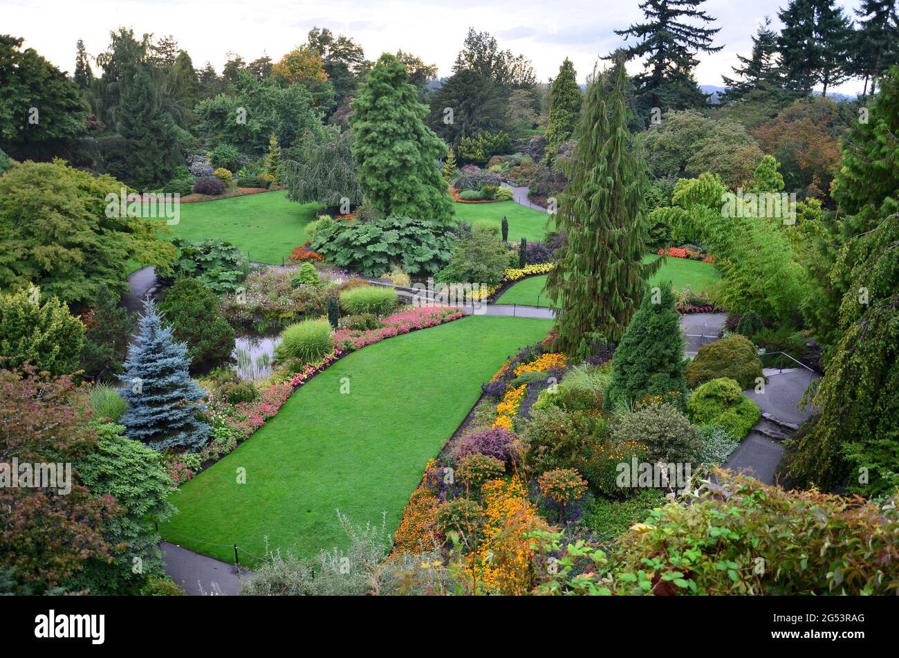 Scenic view of gardens in Queen Elizabeth Park Vancouver Stock Photo