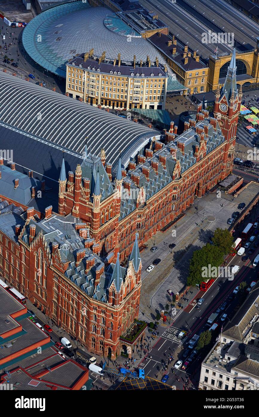 UK, London, Aerial view of St Pancras and Kings Cross railway stations Stock Photo Alamy