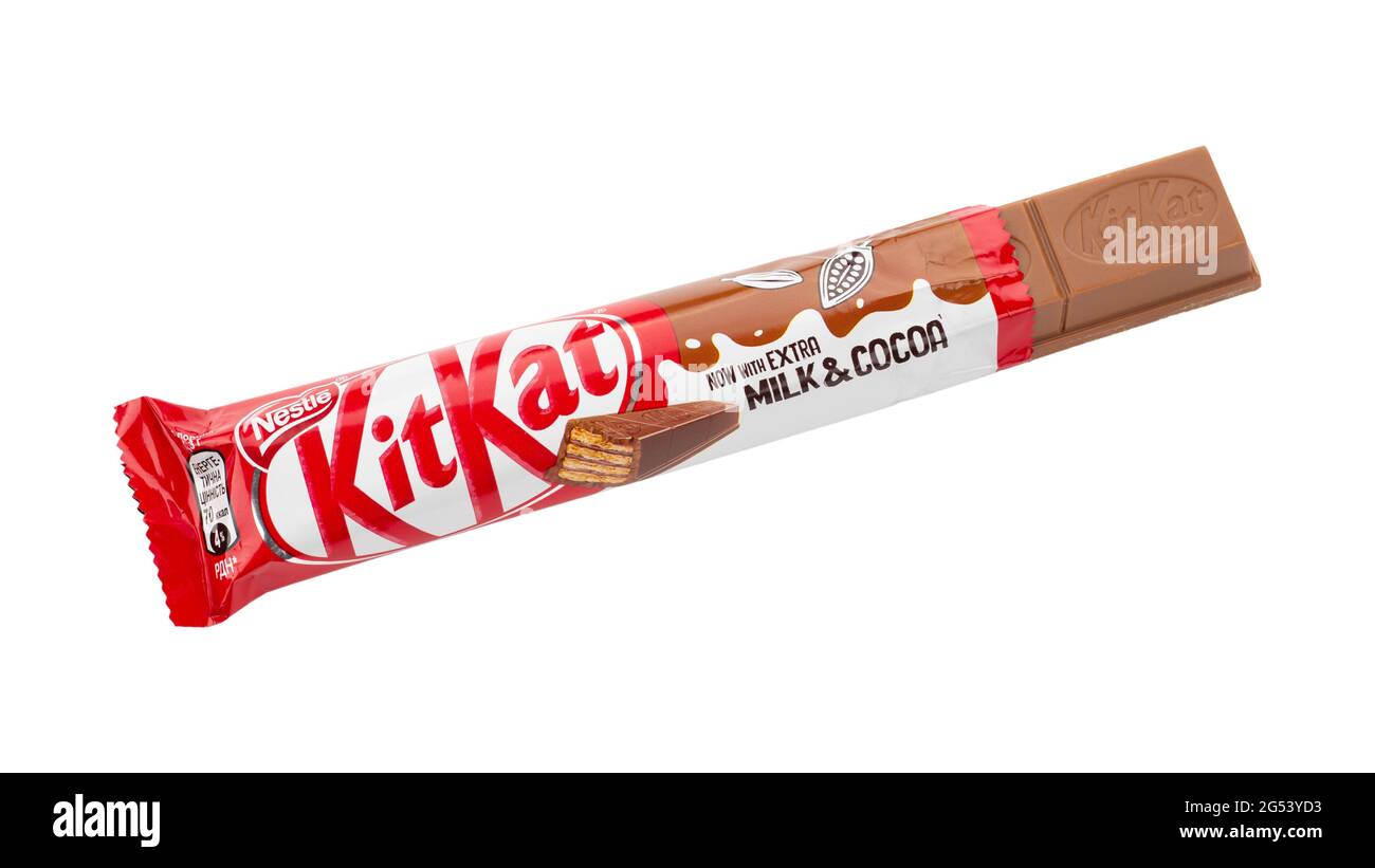 Ukraine, Kyiv June 24. 2021 Opened Kit Kat chocolate bar. Kit Kat is