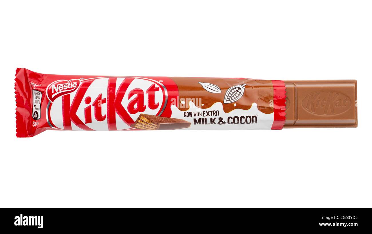 Ukraine, Kyiv June 24. 2021 Opened Kit Kat chocolate bar. Kit Kat is
