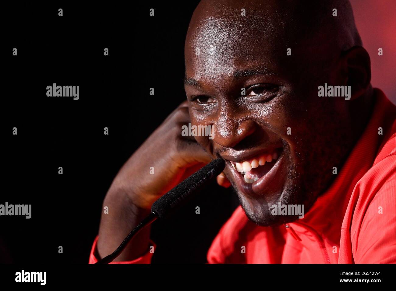 Belgium's Romelu Lukaku pictured during a press conference of the Belgian national soccer team Red Devils, in Tubize, Friday 25 June 2021. The team is Stock Photo