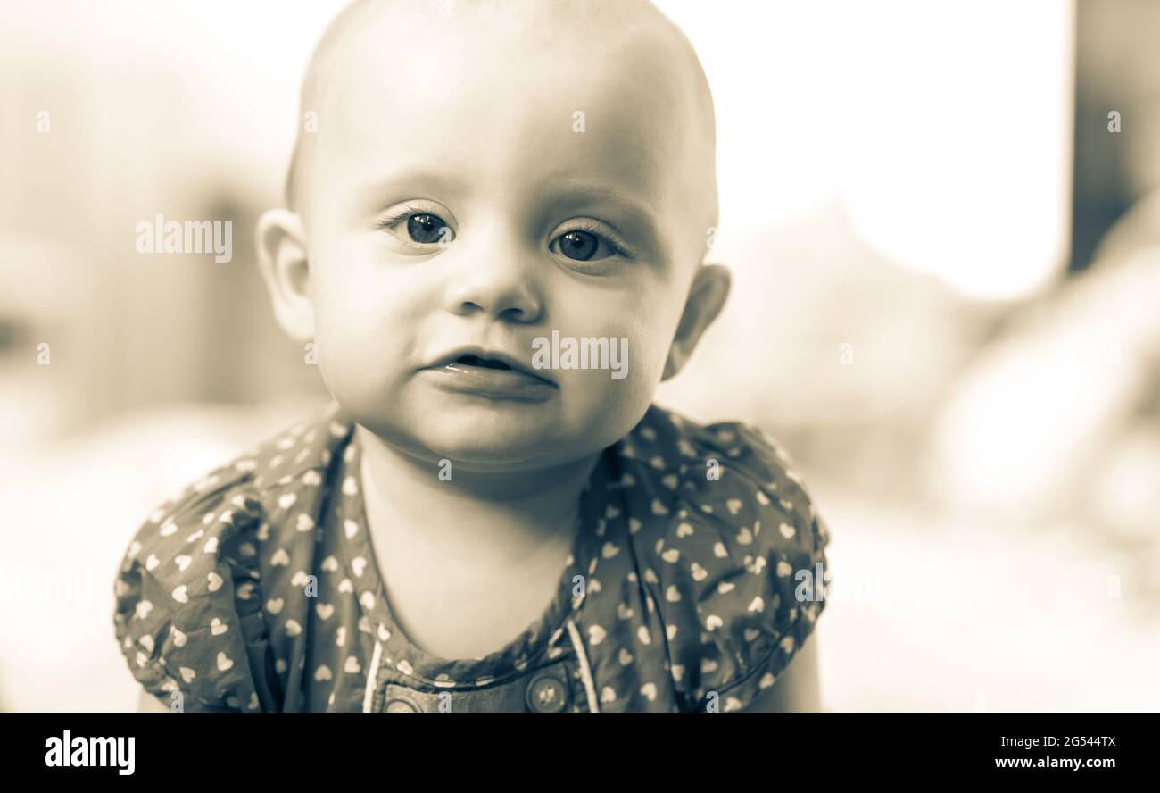 Portrait of little cute baby girl, black and white Stock Photo - Alamy