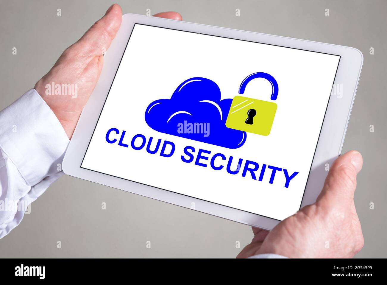 Tablet screen displaying a cloud security concept Stock Photo - Alamy