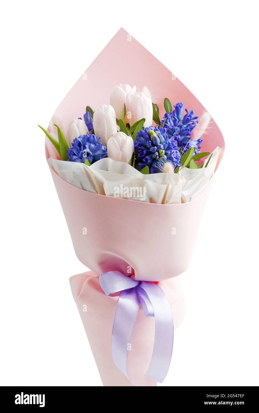 Bouquet Of Pink Tulips And Violet Hyacinths Isolated On White bouquet-of-pink-tulips-and-violet-hyacinths-isolated-on-white