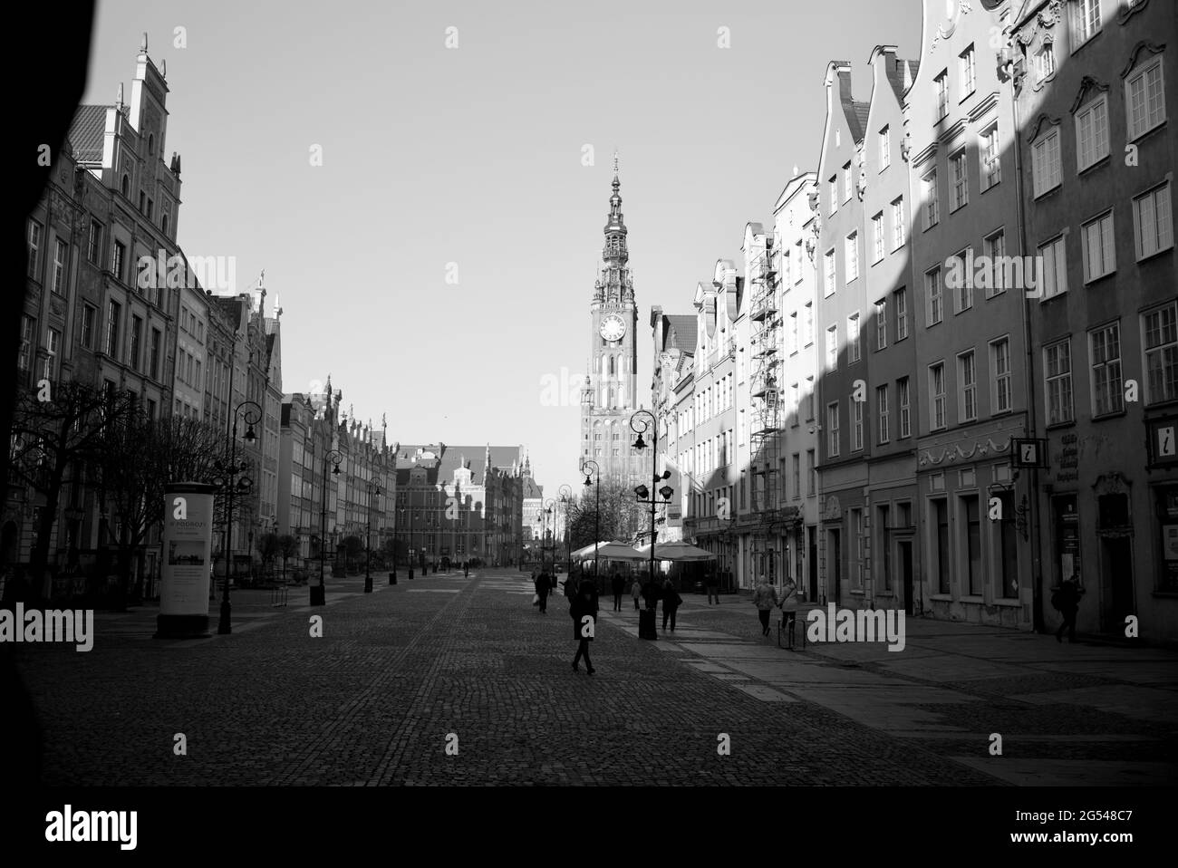 view of Gdansk City Hall, looking down Ulica Dluga, Gdansk, Poland Stock Photo