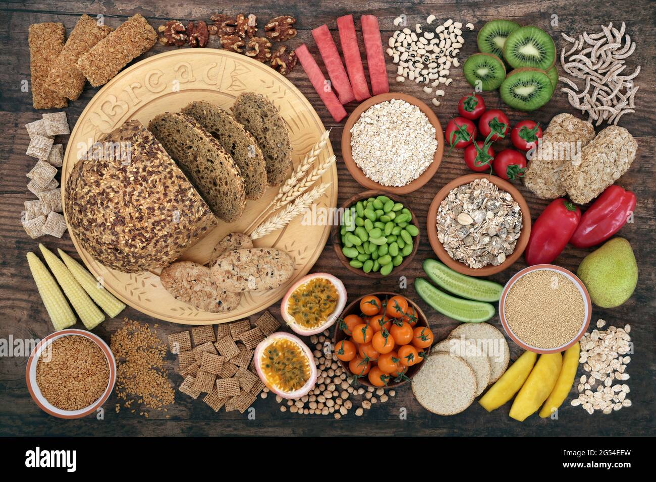 Vegan health food very high in dietary fibre with fruit, vegetables