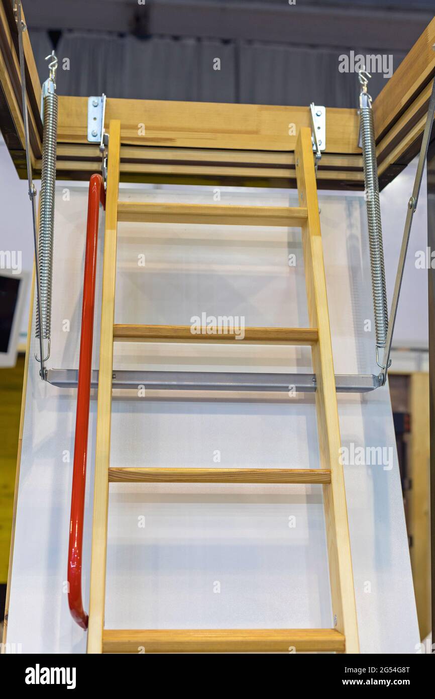 Retractable Loft Ladder Open to Attic Space Stock Photo - Alamy
