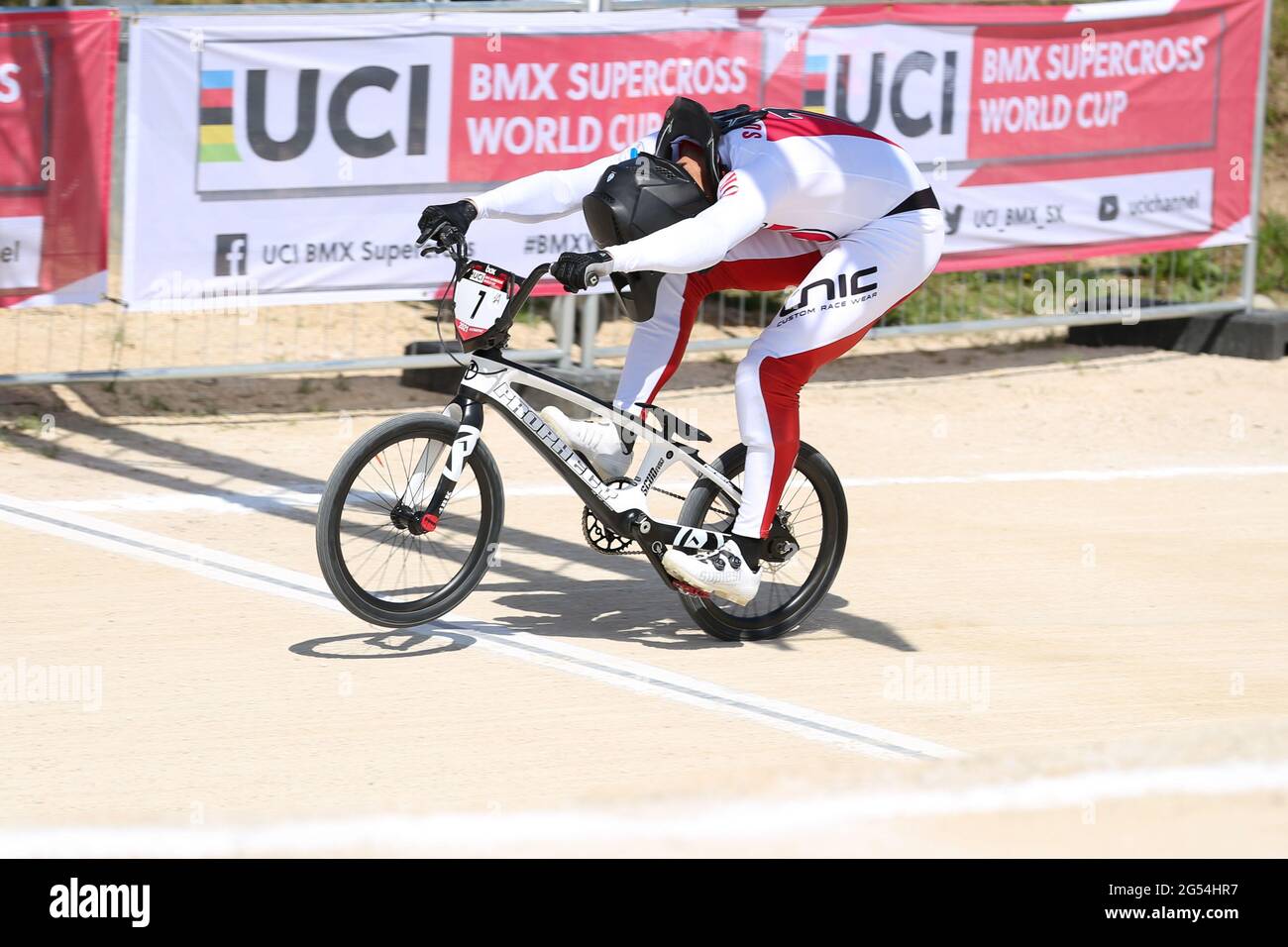 David GRAF of Switzerland (7) leads the pack in the UCI BMX Supercross  World Cup Round 1 at the BMX Olympic Arena on May 8th 2021 in Verona, Italy  Stock Photo - Alamy