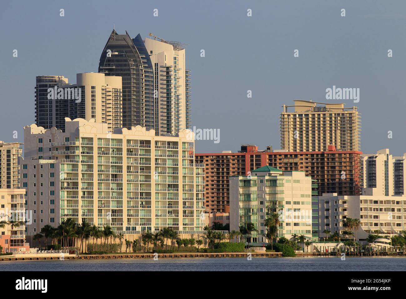 Sunny Isles, Miami.FL.USA. Resorts building and skyscraper, are seen in front of Sunny Isles waterway. Photo By: Jose Isaac Bula Stock Photo