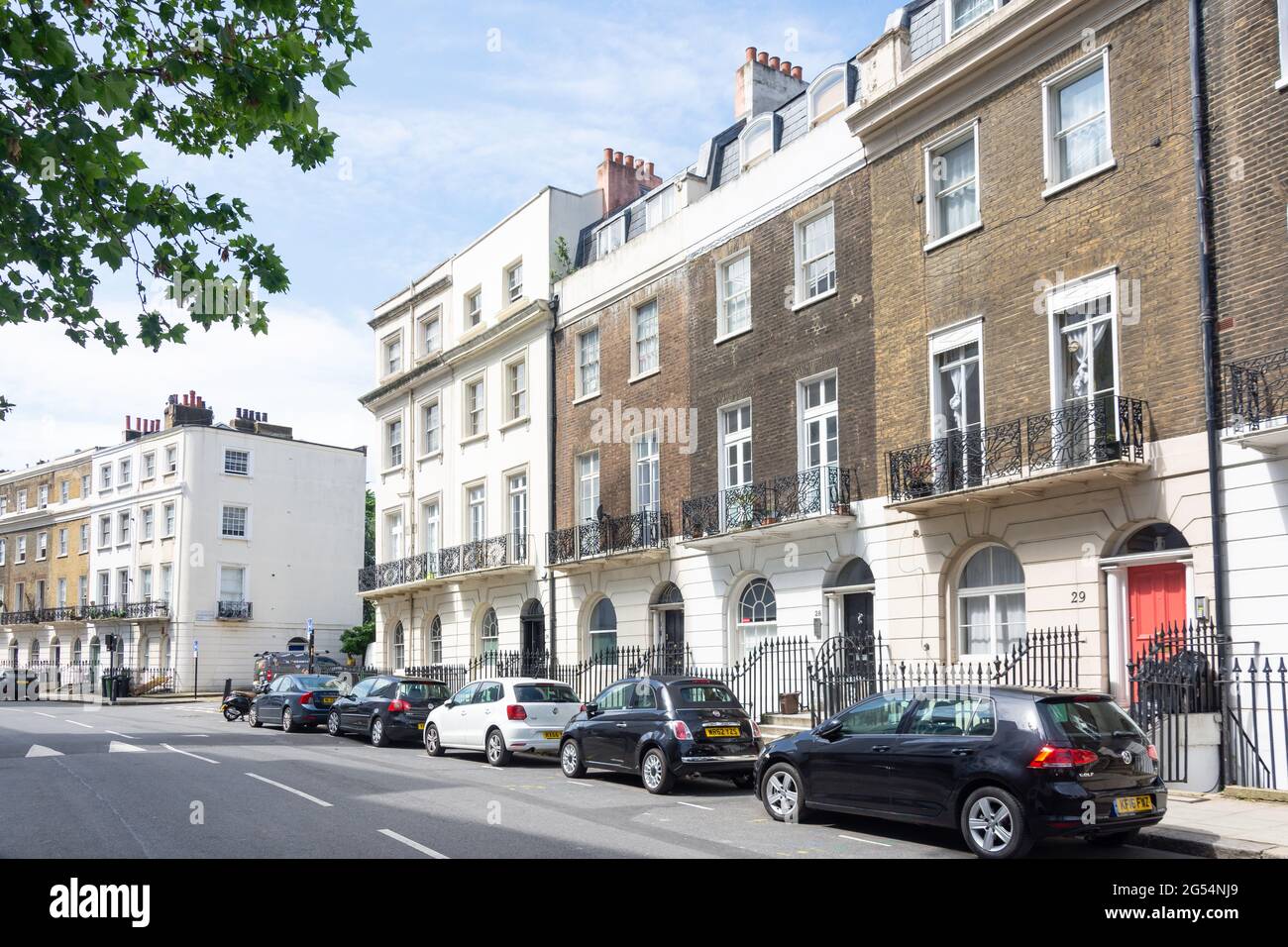 Terraced houses, Mornington Crescent, Camden Town, London Borough of Camden, Greater London, England, United Kingdom Stock Photo