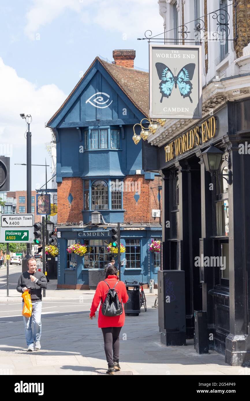 The Camden Eye and World's End Pubs, Camden High Street, Camden Town, London Borough of Camden, Greater London, England, United Kingdom Stock Photo