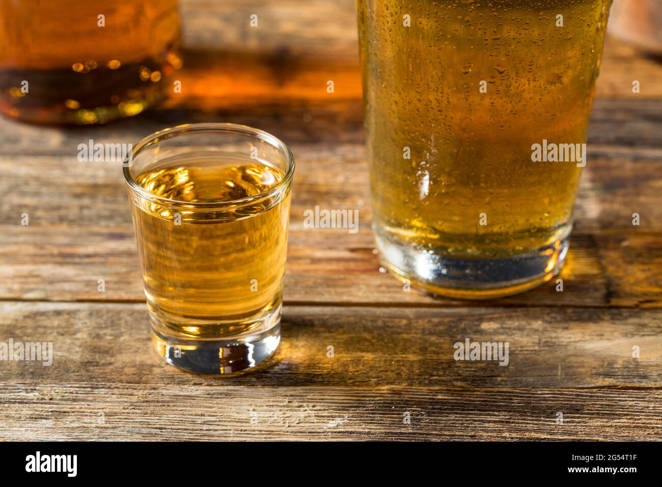 Refreshing Boozy Chicago Handshake Beer and a Shot Ready to Drink Stock Photo