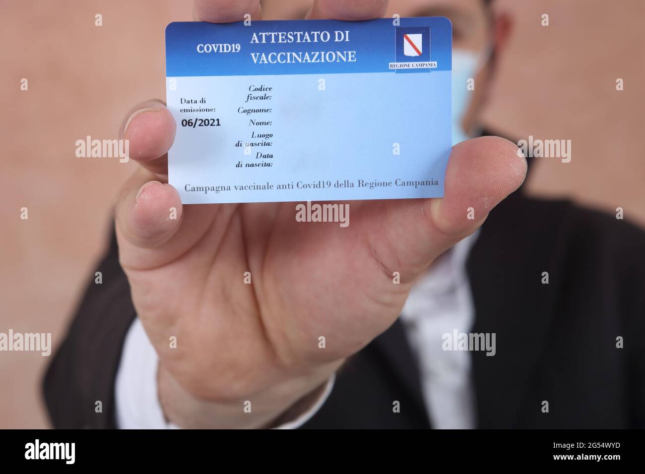 The card with the vaccination certificate of the Campania Region | pass covid 19 for vaccination | Italy Stock Photo