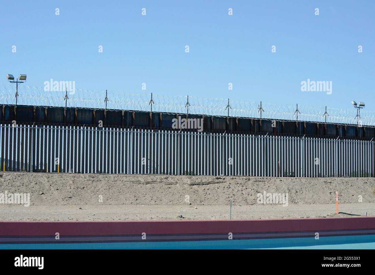 El Paso, United States. 25th June, 2021. The Trump border wall stands when U.S. Vice President Kamala Harris visits the Paso del Norte (PDN) Port of Entry in El Paso, Texas on June 25, 2021 Photo by Yuri Gripas/UPI Credit: UPI/Alamy Live News Stock Photo