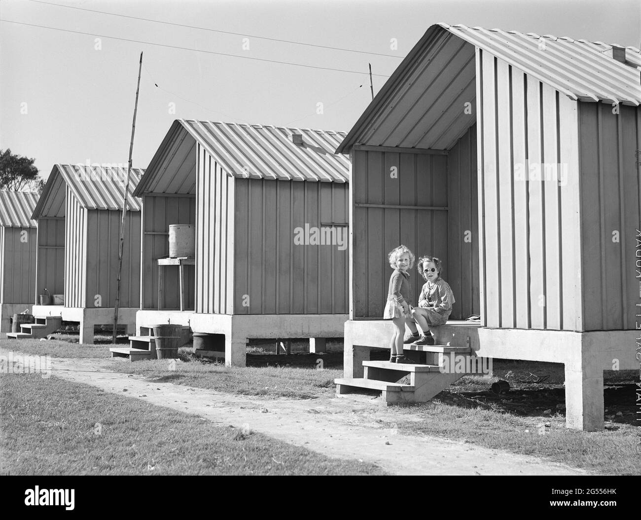 Metal Shelters for Agricultural and Packing House Workers, Osceola Migratory Labor Camp, Belle Glade, Florida, USA, Marion Post Wolcott, U.S. Farm Security Administration, February 1941 Stock Photo
