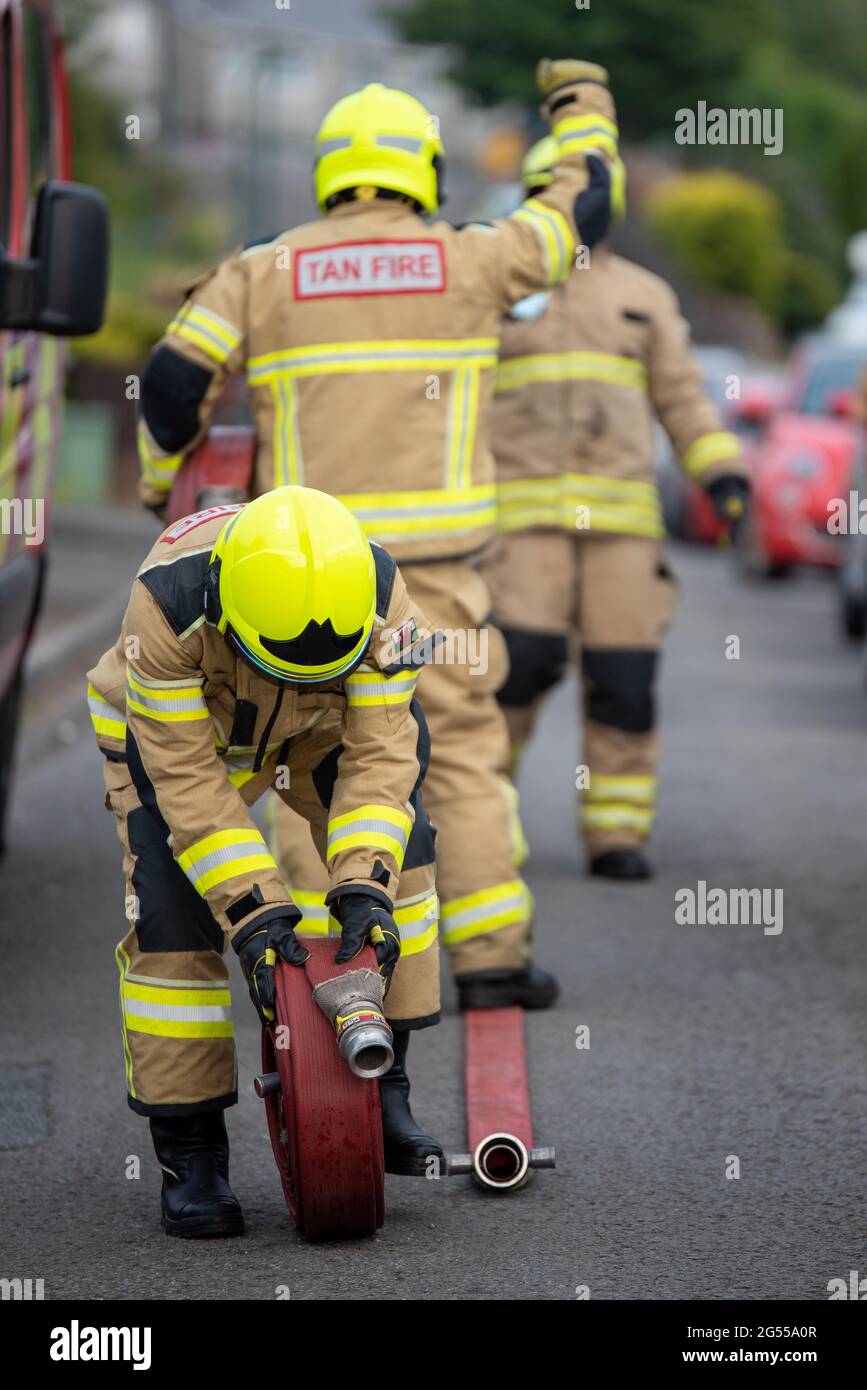 Fireman in South Wales Fire and Rescue service brigade. United Kingdom Stock Photo