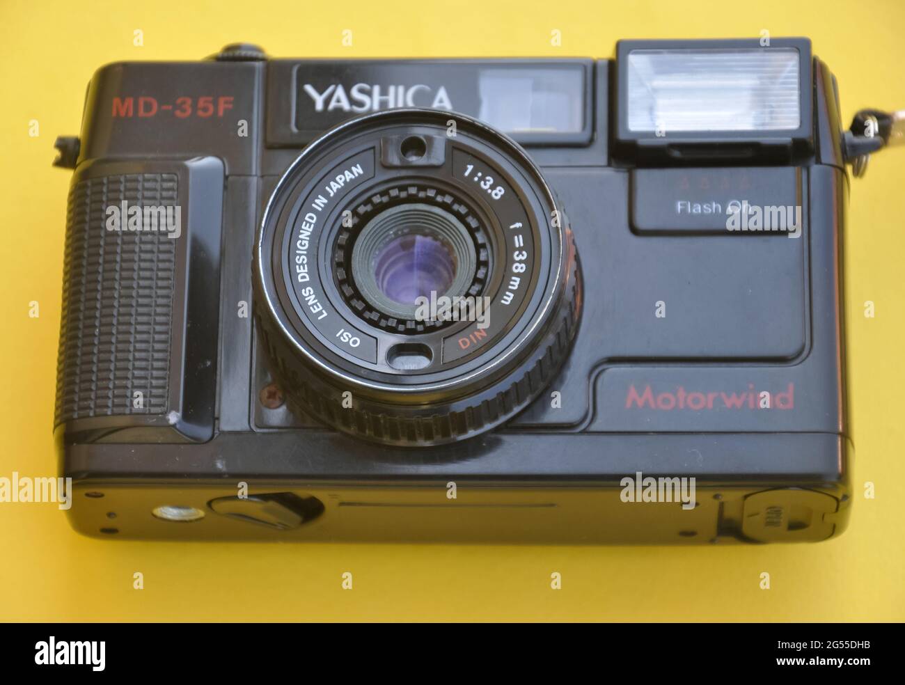 Mandi, Himachal Pradesh, India - 04 24 2021: Photo of a Yashica film roll camera MD-35f isolated over yellow background Stock Photo