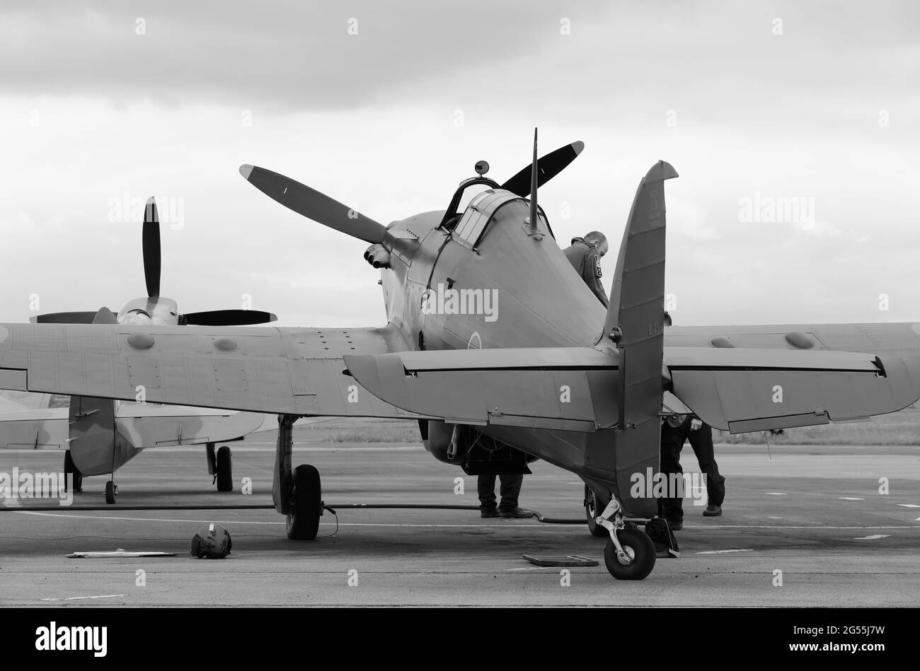 Battle of Britain Memorial Flight (BBMF) Hawker Hurricane at Gloucestershire Airport. Stock Photo