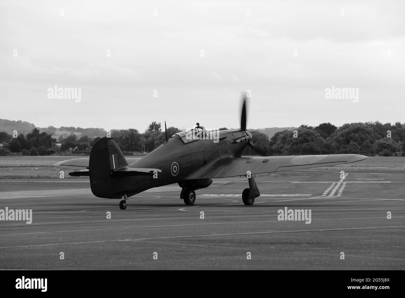 Battle of Britain Memorial Flight (BBMF) Hawker Hurricane at Gloucestershire Airport. Stock Photo