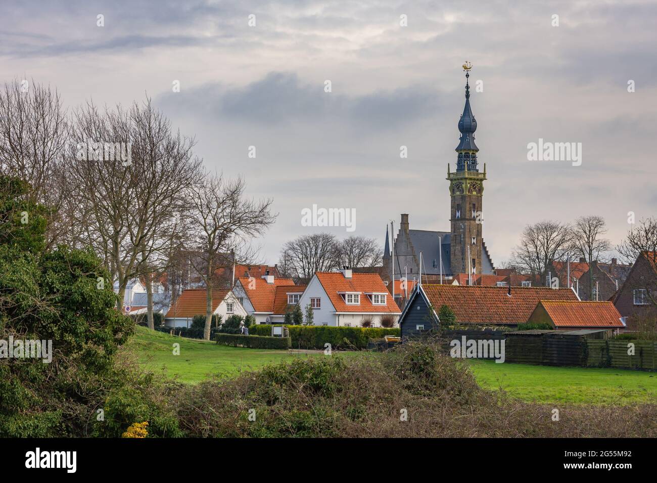 Picturesque scenery of dutch city Veere in Province Zeeland Stock Photo