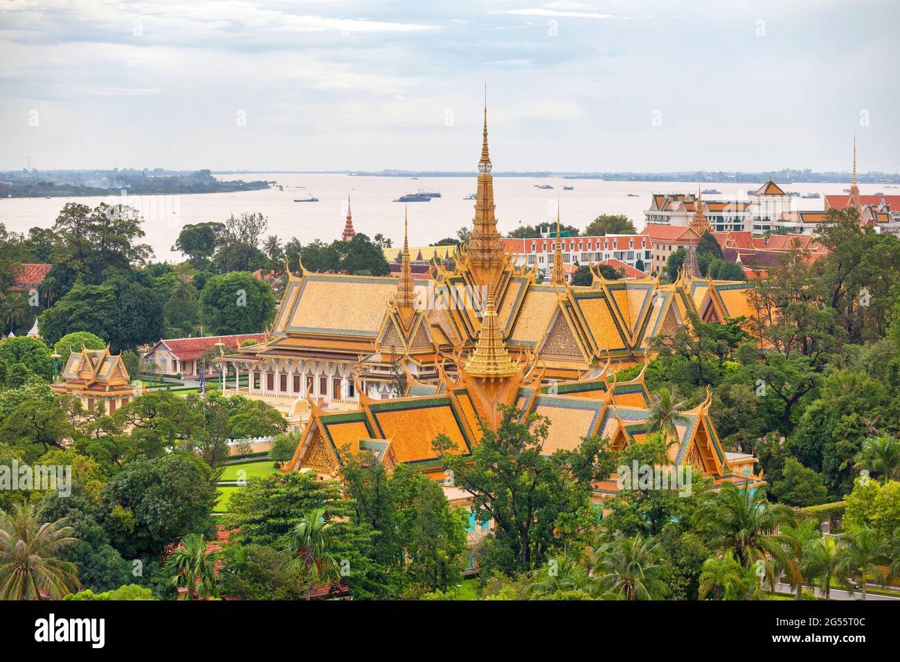 Phnom Penh, Cambodia - August 26 2018: The Royal Palace is a complex of buildings which serves as the royal residence of the king of Cambodia. Stock Photo